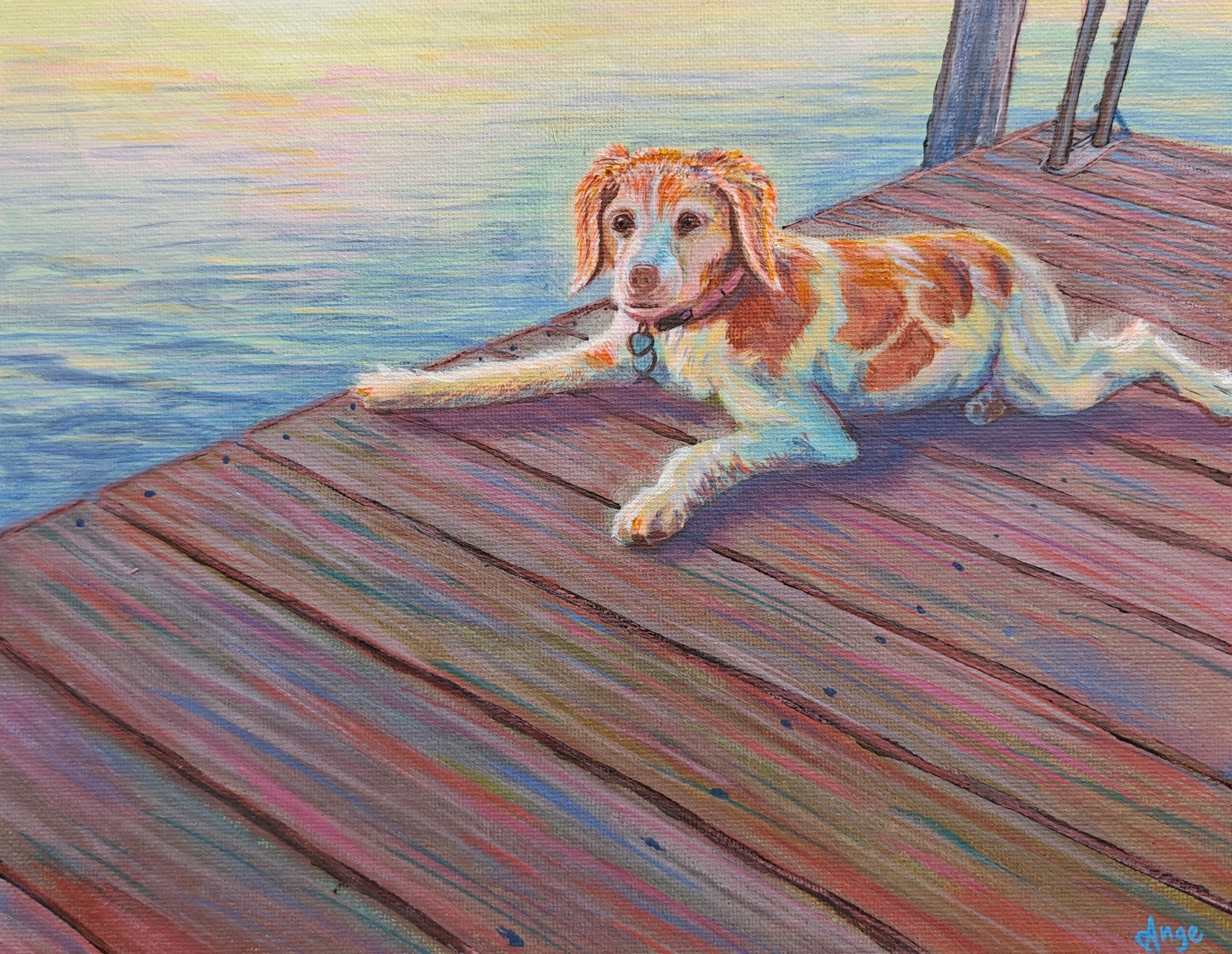 Painting of a brittany spaniel dog named Rosie