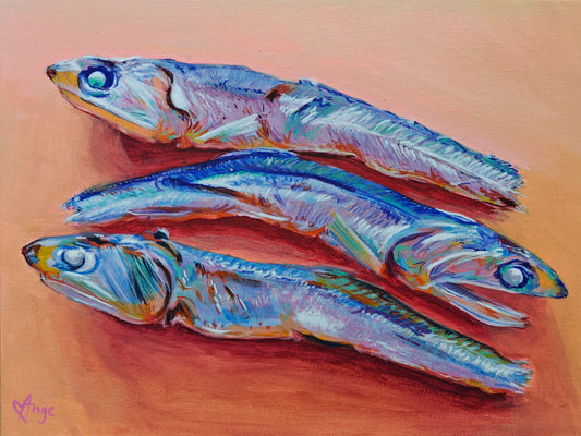 "Dried Anchovies (멸치)" 9x12